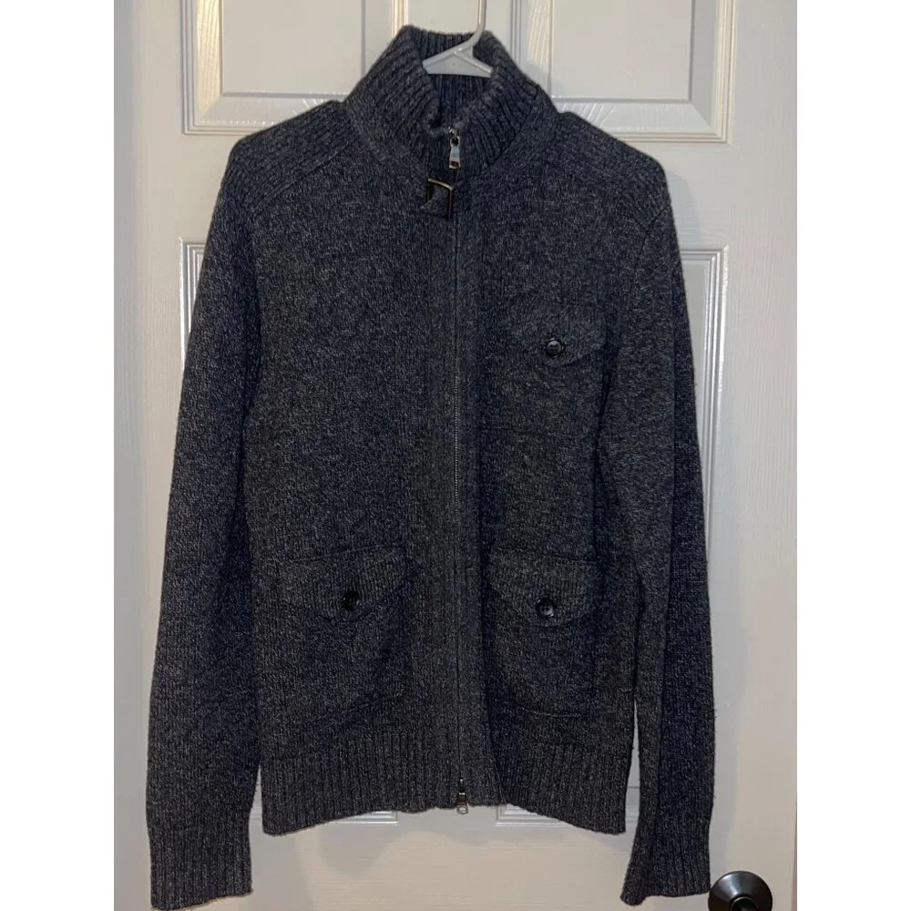 Banana Republic Men’s Wool Blend Full Zip Sweater‎ Jacket Navy Gray Marled M